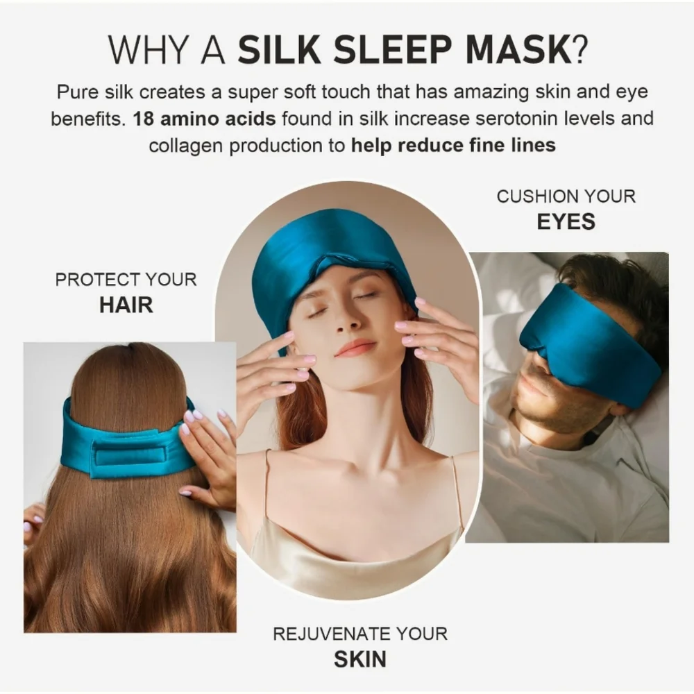 Pure Silk NWT Mulberry Silk Padded Sleep Mask Adjustable Strap In Peacock Blue